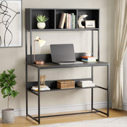 Lukzer Wooden & Metal Study Desk with 3 Storage Shelf & Open Bookshelf for Home (MST-011/Black & Black)
