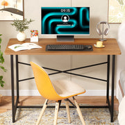 Lukzer Engineered Wood Study Table with X-Support Metal Frame & Adjustable Footpad (MST-009/Black & Oak Brown)