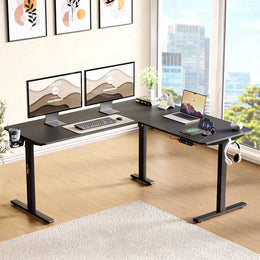 Lukzer Electric Height Adjustable Desk with USB & Type-C Study Table (EST-001/UC-Black & Black)