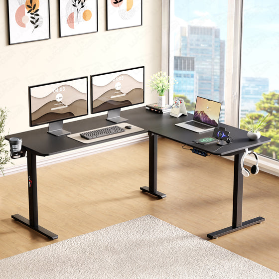 Lukzer Electric Height Adjustable Desk with USB & Type-C Study Table (EST-001/UC-Black & Black) 3-Years Warranty