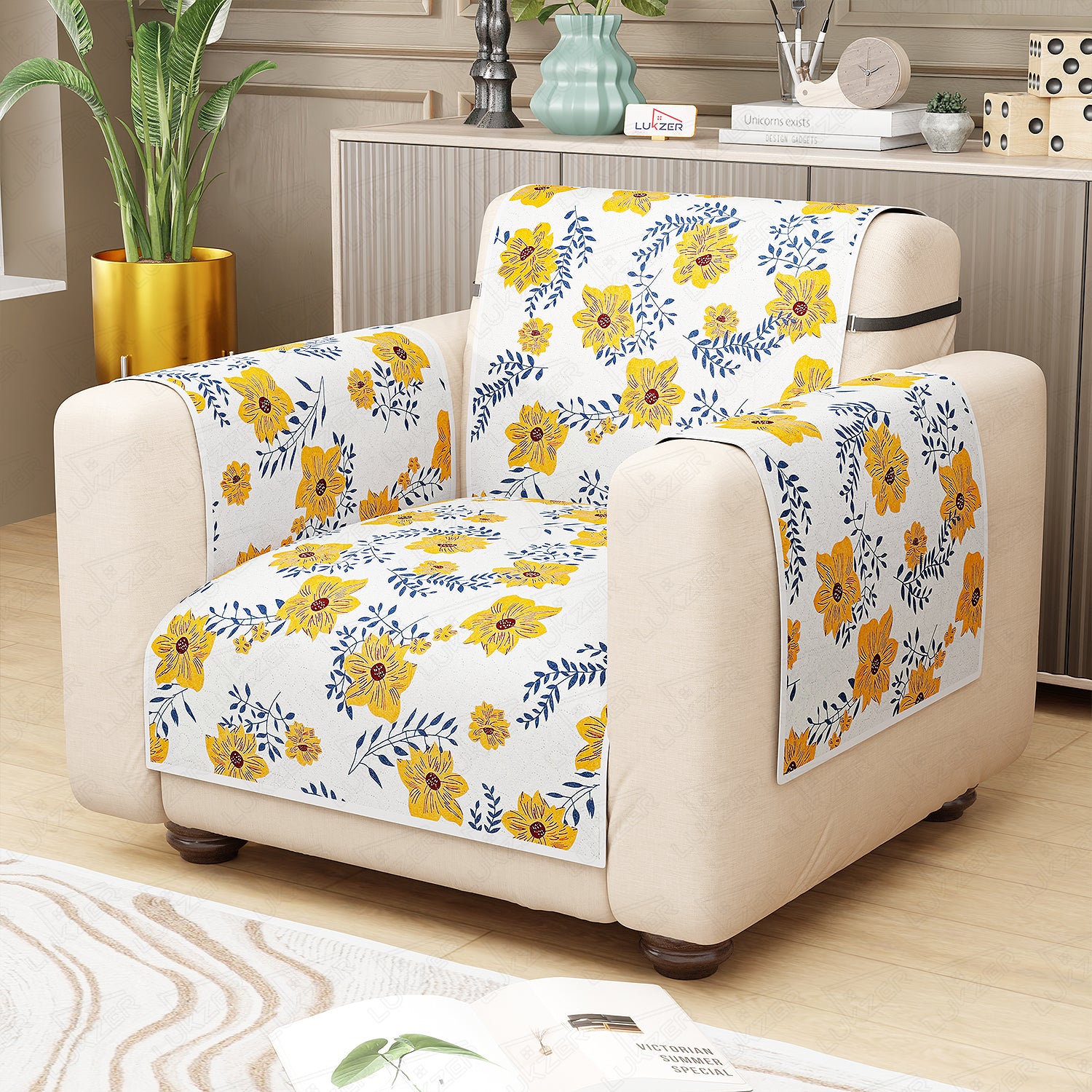 Lukzer Quilted Reversible Sofa Cover Mat with Arms | Polyester Blend 350 GSM Full Coverage &amp; Back Belt for Stability | Washable Furniture Protector.