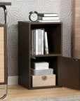 Lukzer 3 Layer Engineered Wood Storage Cabinet with Open Display Rack (MR-022/Oak Brown)