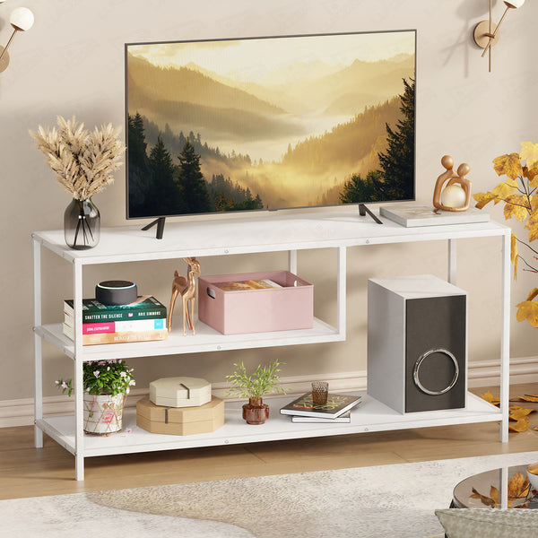 Lukzer Metal & Engineered Wood TV Unit Stand with Open Shelves (MTU-001) White & White