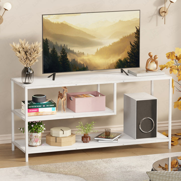 Lukzer Metal & Engineered Wood TV Unit Stand with Open Shelves (MTU-001) White & White