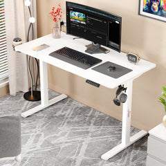 Lukzer Electric Automatic Height Adjustable Sit Stand Desk EST-003 ( White & White ) 3-Years Warranty