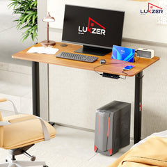 Lukzer Electric Height Adjustable Desk with USB & Type-C Study Table (EST-003/UC-Black & Oak Brown) 3-Years Warranty