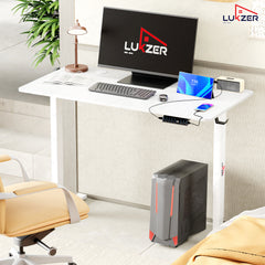 Lukzer Electric Height Adjustable Desk with USB & Type-C Study Table (EST-003/UC-White & White) 3-Years Warranty