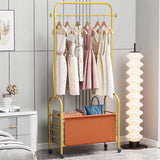 Lukzer Metal Clothes Rail Stand with 4 Side Hooks & 1-Tier Leather Storage Bin, 360° Rotating Wheels | Garment Rack Organizer for Bedroom, Closet, Dorm, Laundry | MGR-009 (171 x 75 x 35)