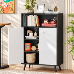 Lukzer Wooden Book Shelf & Storage Cabinet with White Doors (MR-034/Black)