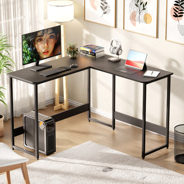 Lukzer Engineered Wood L-Shaped Corner Study and Computer Table for Home or Office (MST-007) Black & Black