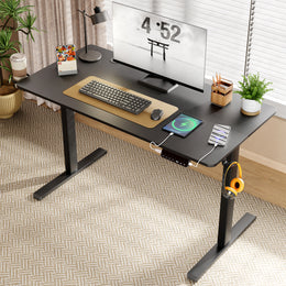 Lukzer Electric Height Adjustable Desk with USB & Type-C Study Table (EST-003/UC-Black & Black)