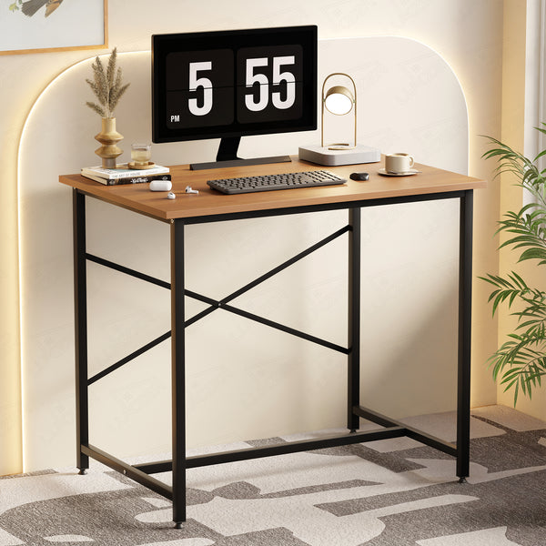 Lukzer X-Support Metal Frame & Engineered Wood Study Table for Home & Office (MST-008) Black &  Oak Brown