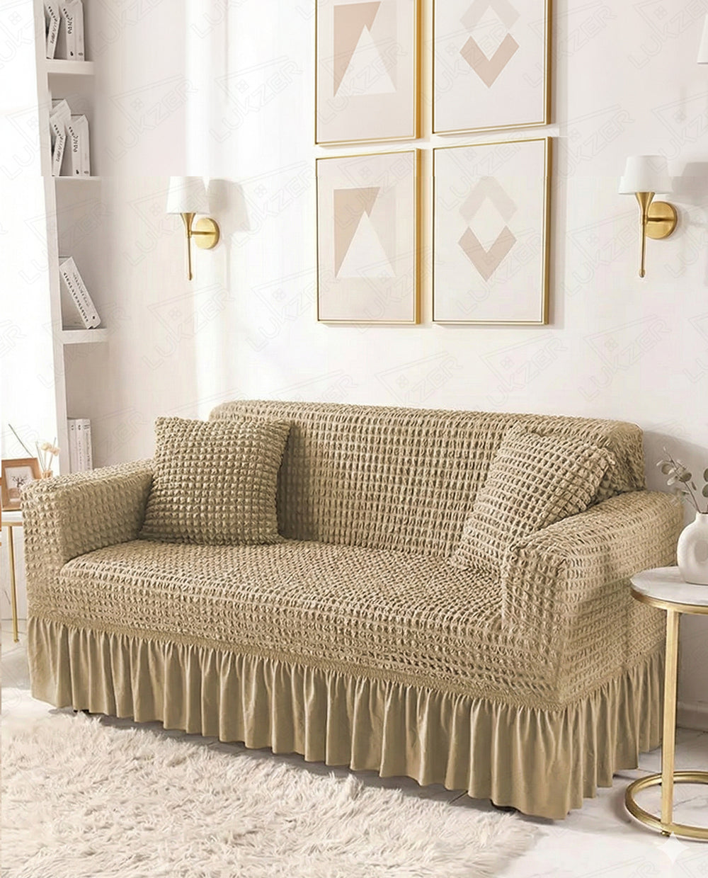 Lukzer Turkish Design Bubble Pattern Sofa Cover  Bubble Sand Beige (SC-101-01)