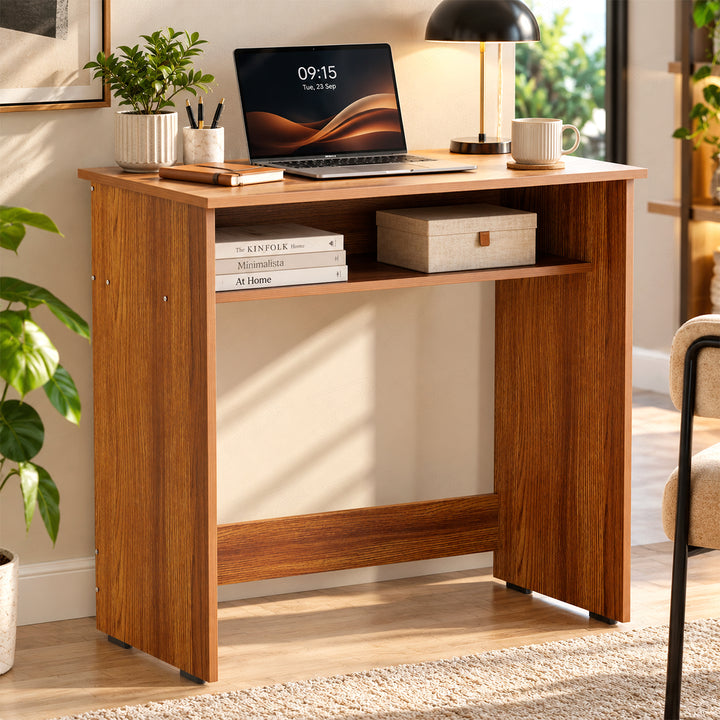 Lukzer Engineered Wood Study Table with Bookshelf (ST-002/Oak Brown)