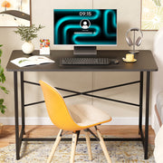 Lukzer Engineered Wood Study Table with X-Support Metal Frame & Adjustable Footpad (MST-009/Black & Black)