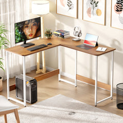 Lukzer Engineered Wood L-Shaped Corner Study and Computer Table for Home or Office (MST-007) white & Oak Brown