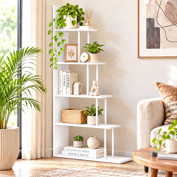 Lukzer 5-Tier Ladder Multipurpose Engineered Wood Book Shelf (MMR-015)