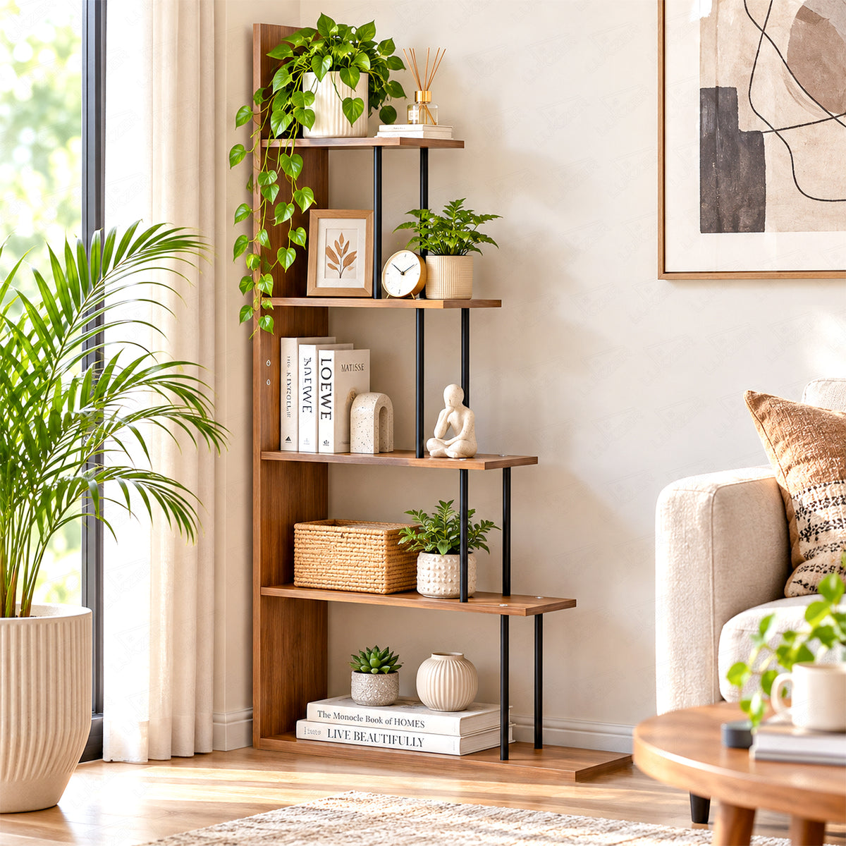 Lukzer 5-Tier Ladder Multipurpose Engineered Wood Book Shelf (MMR-015)