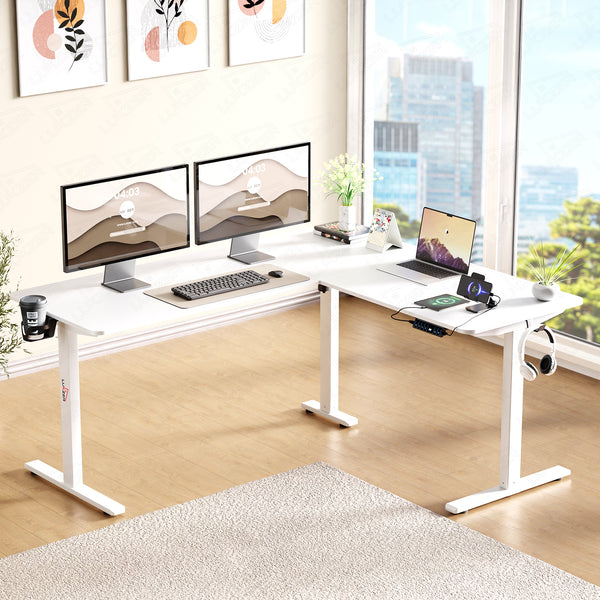 Lukzer Electric Height Adjustable Desk with USB & Type-C Study Table (EST-001/UC-White & White) 3-Years Warranty