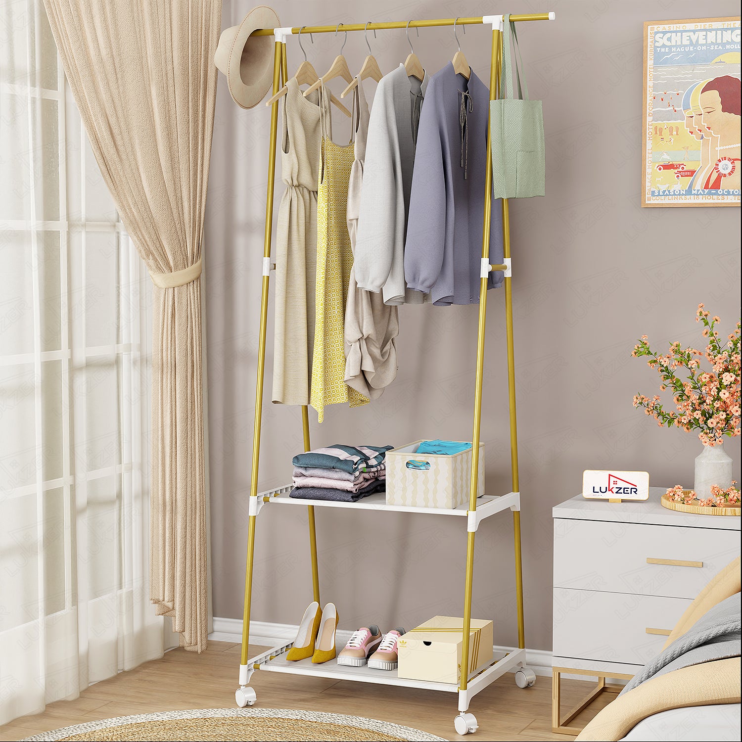 Lukzer A-Shape Garment Rack with 2 Bottom Shelves – MGR-010