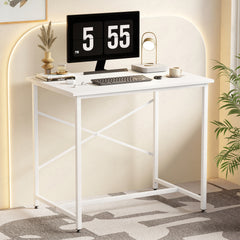 Lukzer X-Support Metal Frame & Engineered Wood Study Table for Home & Office (MST-008) white & white