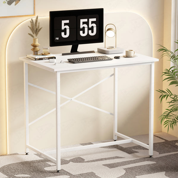Lukzer X-Support Metal Frame & Engineered Wood Study Table for Home & Office (MST-008) white & white