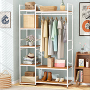 Lukzer Heavy Duty Garment Rack with 8 Shelves & Hanging Rod (MMR-004/White & Oak Brown)