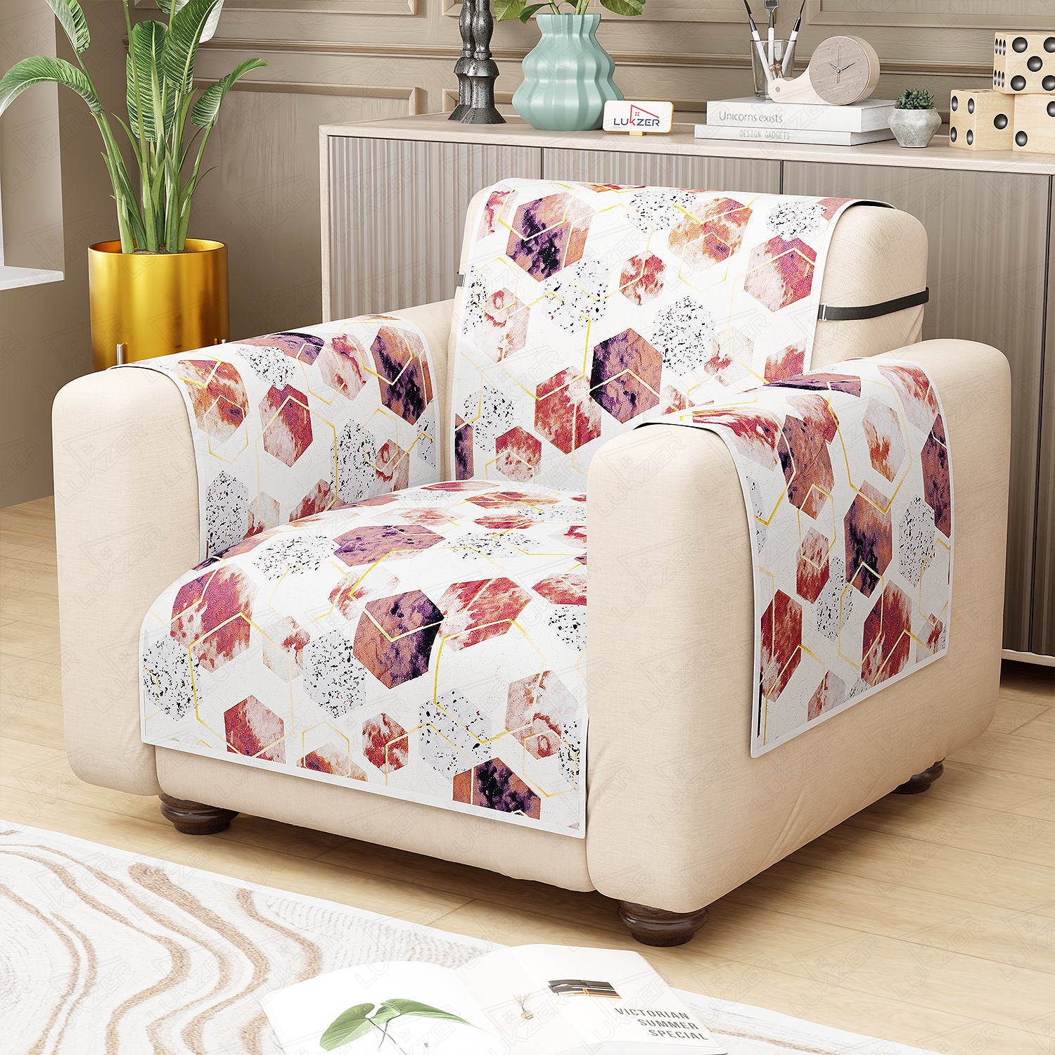 Lukzer Quilted Reversible Sofa Cover Mat with Arms | Polyester Blend 350 GSM Full Coverage &amp; Back Belt for Stability | Washable Furniture Protector.