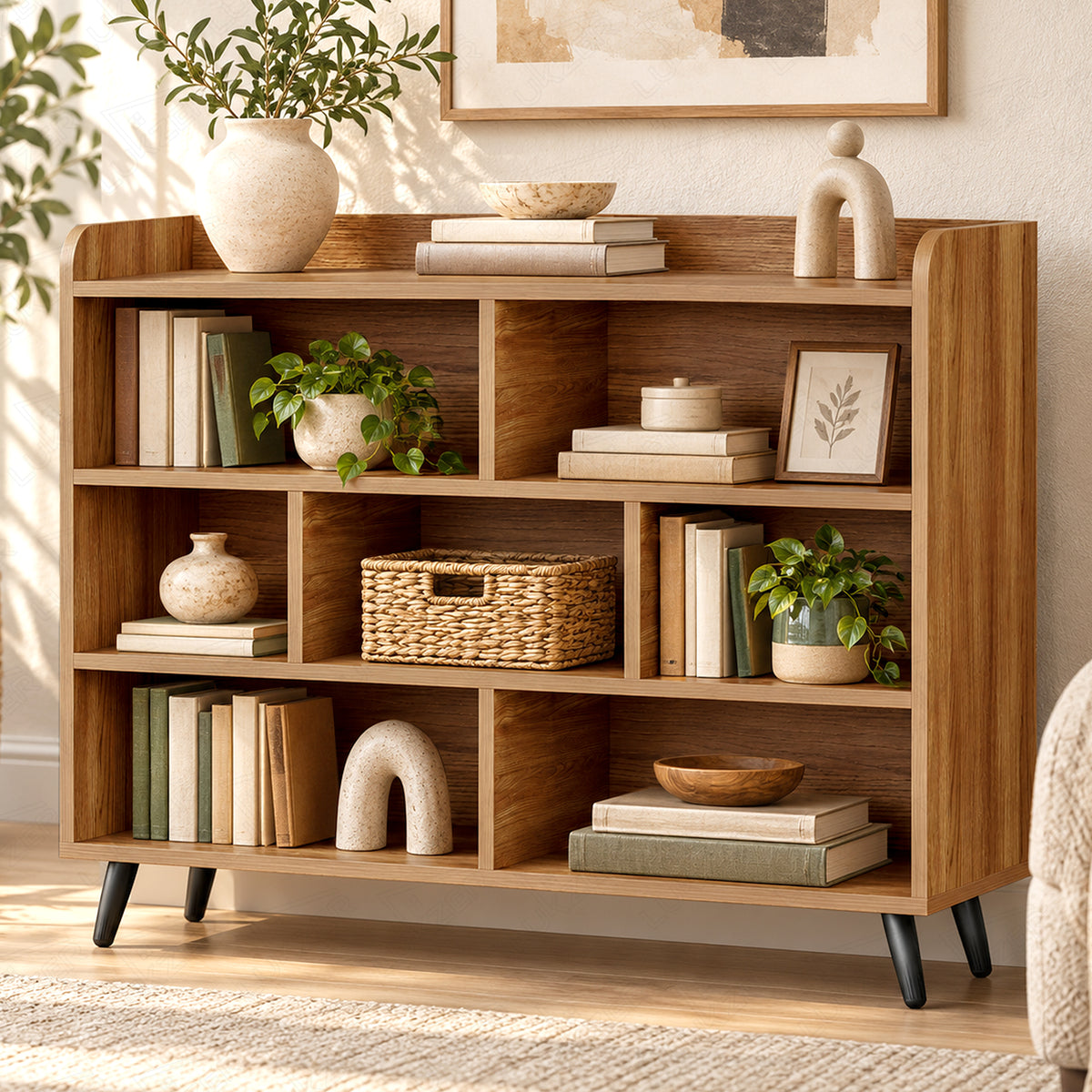 Lukzer 7-Section Engineered Wood Book Shelf with Legs (MR-008L)