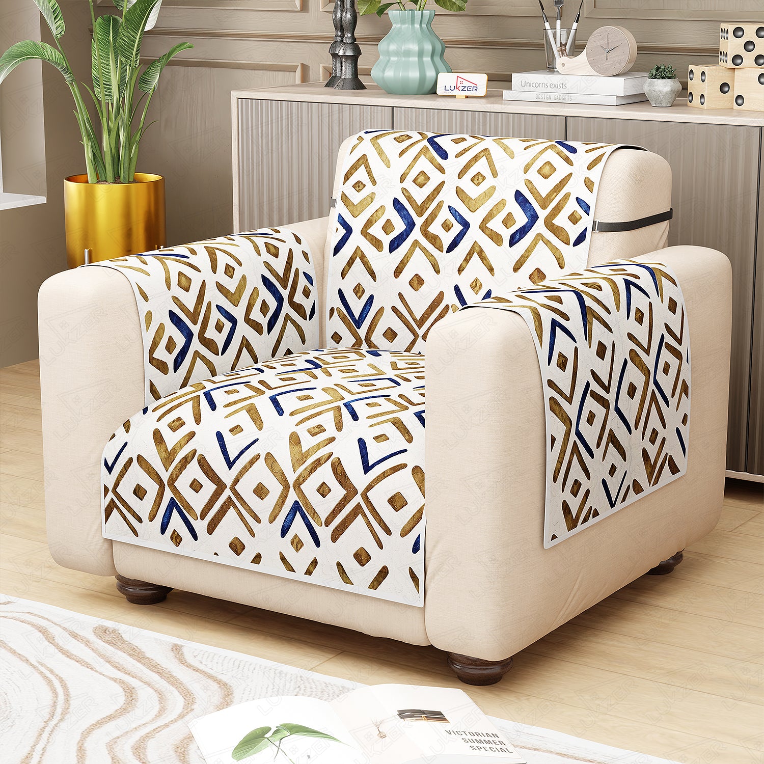 Lukzer Quilted Reversible Sofa Cover Mat with Arms | Polyester Blend 350 GSM Full Coverage &amp; Back Belt for Stability | Washable Furniture Protector.