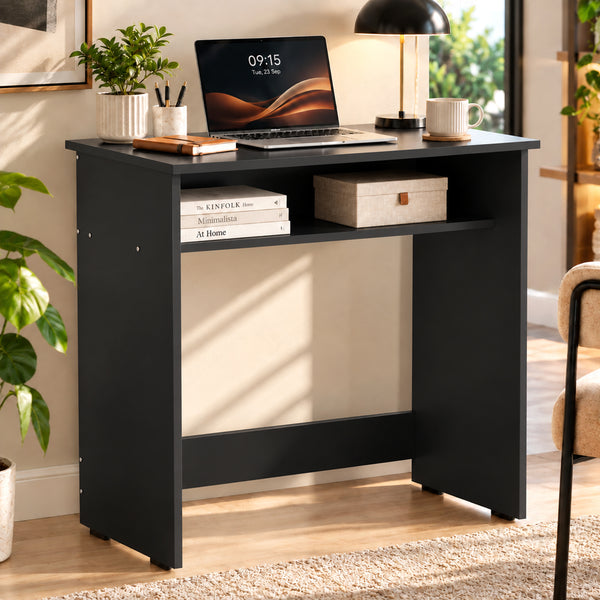 Lukzer Engineered Wood Study Table with Bookshelf (ST-002/Black)