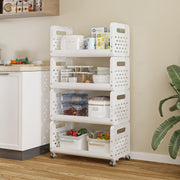 Lukzer 4-Tier Multipurpose Detachable Kitchen Storage Rack with Wheels (PMR-002/White)