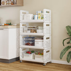 Lukzer 4-Tier Multipurpose Detachable Kitchen Storage Rack with Wheels (PMR-002/White)