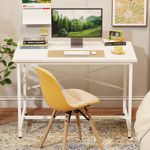 Lukzer X-Support Metal Frame & Engineered Wood Study Table for Home & Office (MST-008) white & white