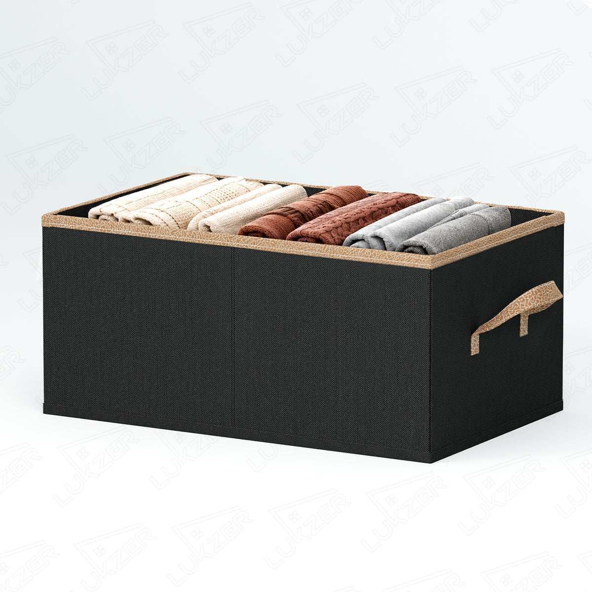 Lukzer 26 Liters Foldable Non-Woven Storage Box/Wardrobe Organizer with Handles - Pack of 03 / Black - WO-01-03