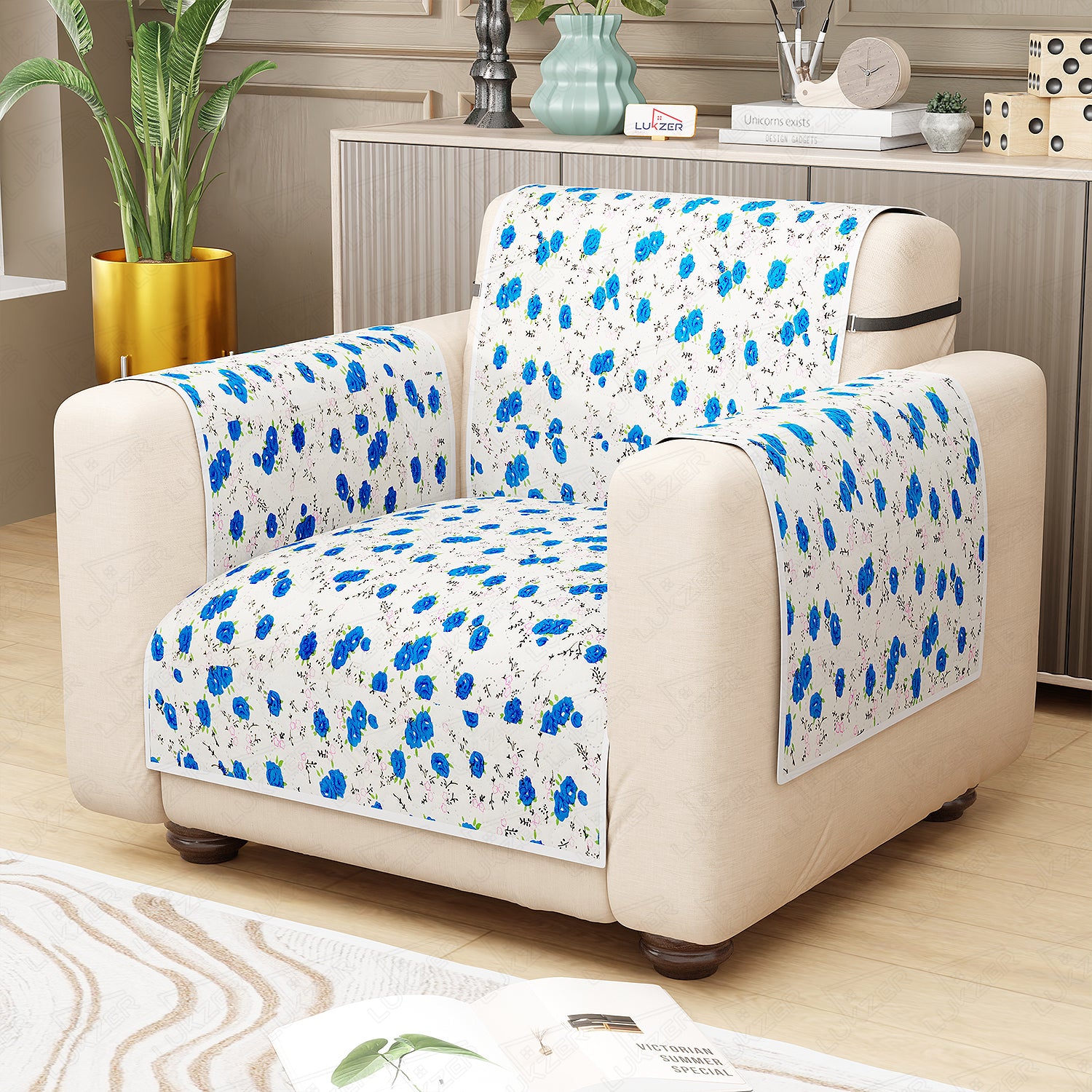 Lukzer Quilted Reversible Sofa Cover Mat with Arms | Polyester Blend 350 GSM Full Coverage &amp; Back Belt for Stability | Washable Furniture Protector.