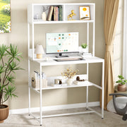 Lukzer Modern Study Table with Open Bookshelf & Hutch (MST-010/White & White)