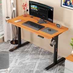 Lukzer Electric Automatic Height Adjustable Sit Stand Desk EST-003 ( Black & Oak Brown ) 3-Years Warranty
