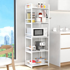 Lukzer 5-Tier Multipurpose Metal & Wood Kitchen Storage Rack (MKR-005/White & White)