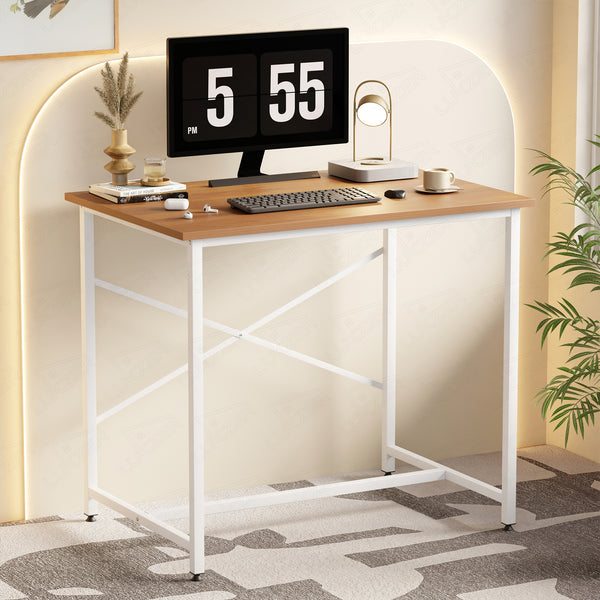 Lukzer X-Support Metal Frame & Engineered Wood Study Table for Home & Office (MST-008) white &  Oak Brown