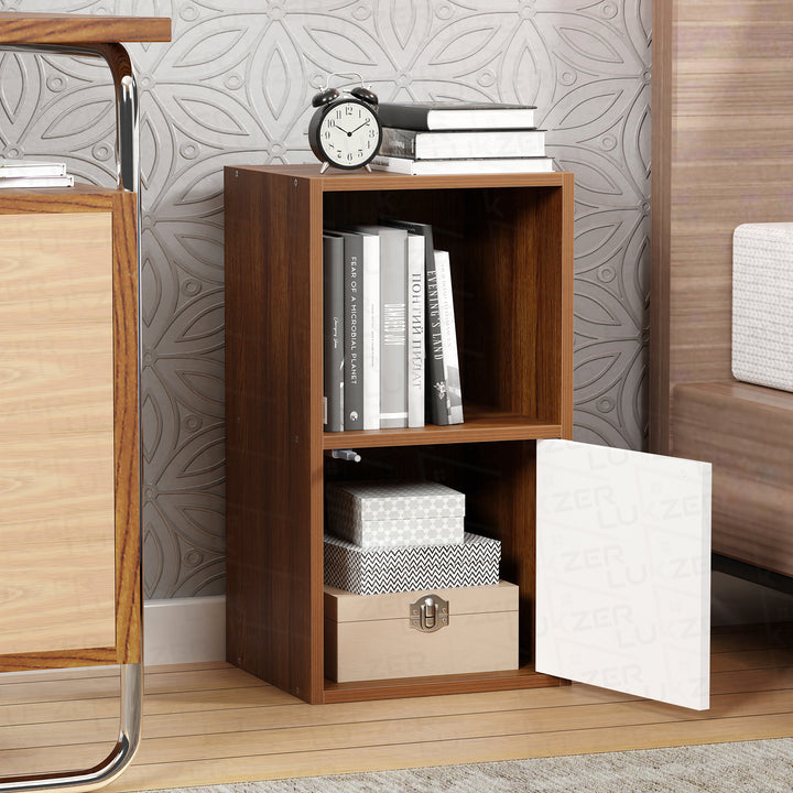 Lukzer Engineered Wood 2 Layer Storage Cabinet with Open Display Rack (MR-021/Oak Brown)