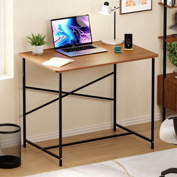 Lukzer X-Support Metal Frame & Engineered Wood Study Table for Home & Office (MST-008) Black &  Oak Brown