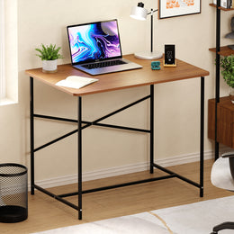 Lukzer X-Support Metal Frame & Engineered Wood Study Table for Home & Office (MST-008) Black &  Oak Brown