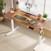 Lukzer Electric Height Adjustable Desk with USB & Type-C Study Table (EST-003/UC-White & Oak Brown)