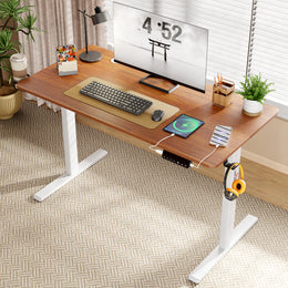 Lukzer Electric Height Adjustable Desk with USB & Type-C Study Table (EST-003/UC-White & Oak Brown)