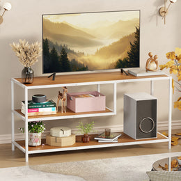 Lukzer Metal & Engineered Wood TV Unit Stand with Open Shelves (MTU-001) White & Oak Brown