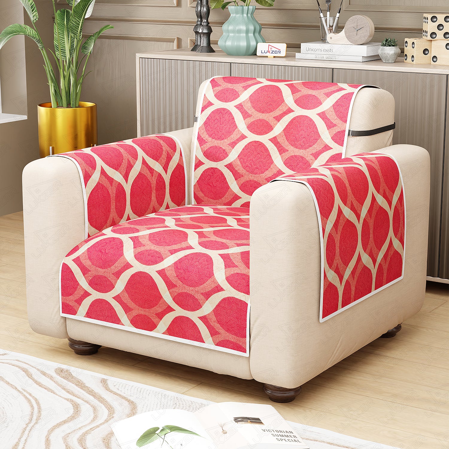 Lukzer Quilted Reversible Sofa Cover Mat with Arms | Polyester Blend 350 GSM Full Coverage &amp; Back Belt for Stability | Washable Furniture Protector.