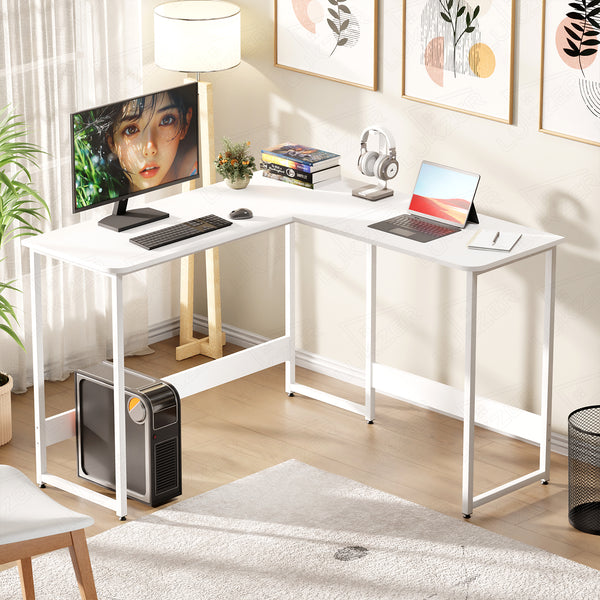 Lukzer Engineered Wood L-Shaped Corner Study and Computer Table for Home or Office (MST-007) white & white