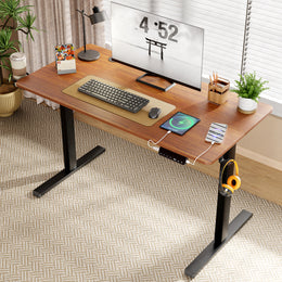Lukzer Electric Height Adjustable Desk with USB & Type-C Study Table (EST-003/UC-Black & Oak Brown)