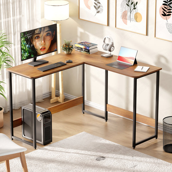 Lukzer Engineered Wood L-Shaped Corner Study and Computer Table for Home or Office (MST-007) Black & Oak Brown